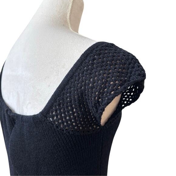 St. John Knits Vtg 70s Black Knit Midi Maxi Dress Square Neck Ruffle Sleeve S - Picture 5 of 10